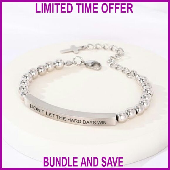 Stainless Steel Beaded Cross Bracelet with Bible Verse, Adjustable Fit - Picture 3 of 8